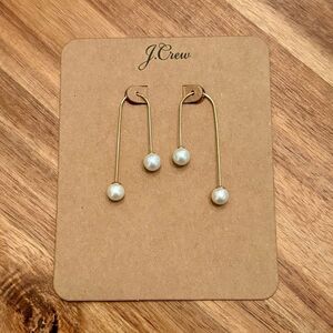 J.Crew | Gold Pearl Curve Bar Earrings | 2” Length